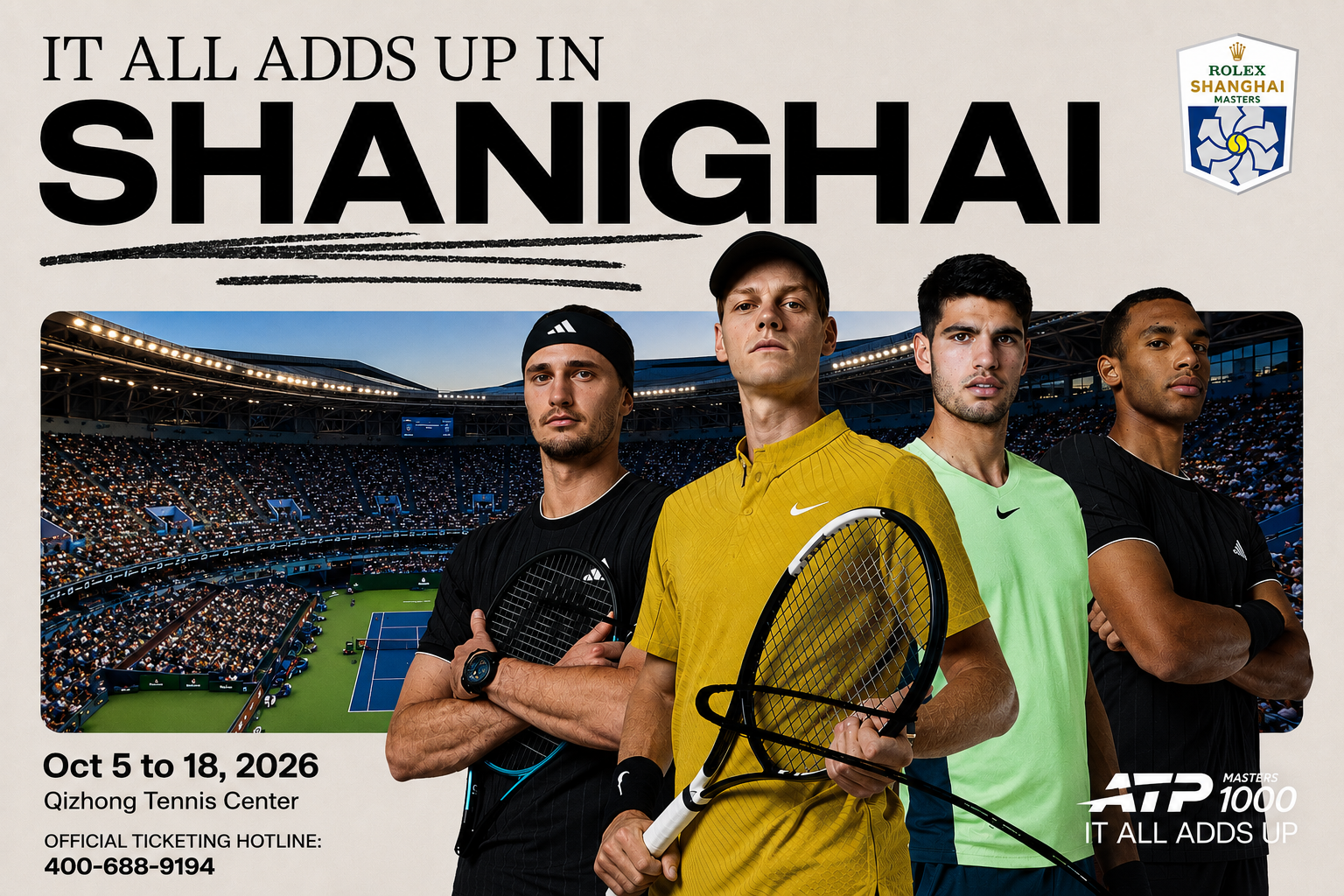 Ingressos para o Rolex Shanghai Masters 2026 à venda a partir do dia 30 de julho